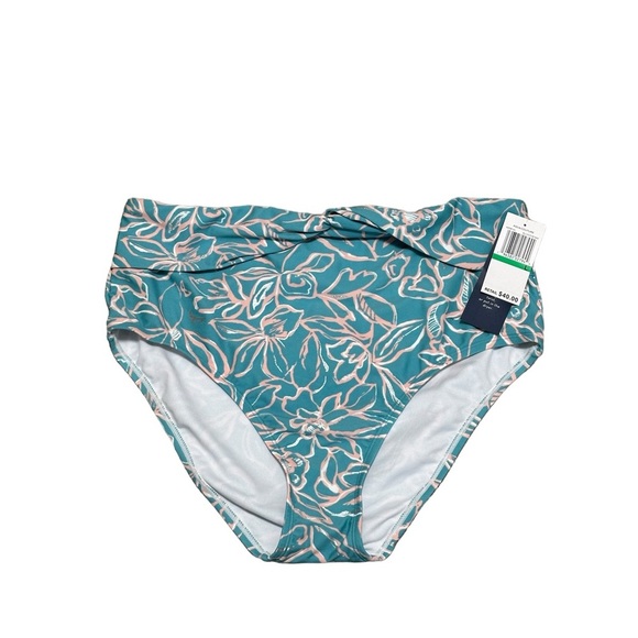 Aqua Couture Large Swim Bikini Bottom Hipster Flowers Tropical Teal Swimwear NWT - Picture 3 of 8